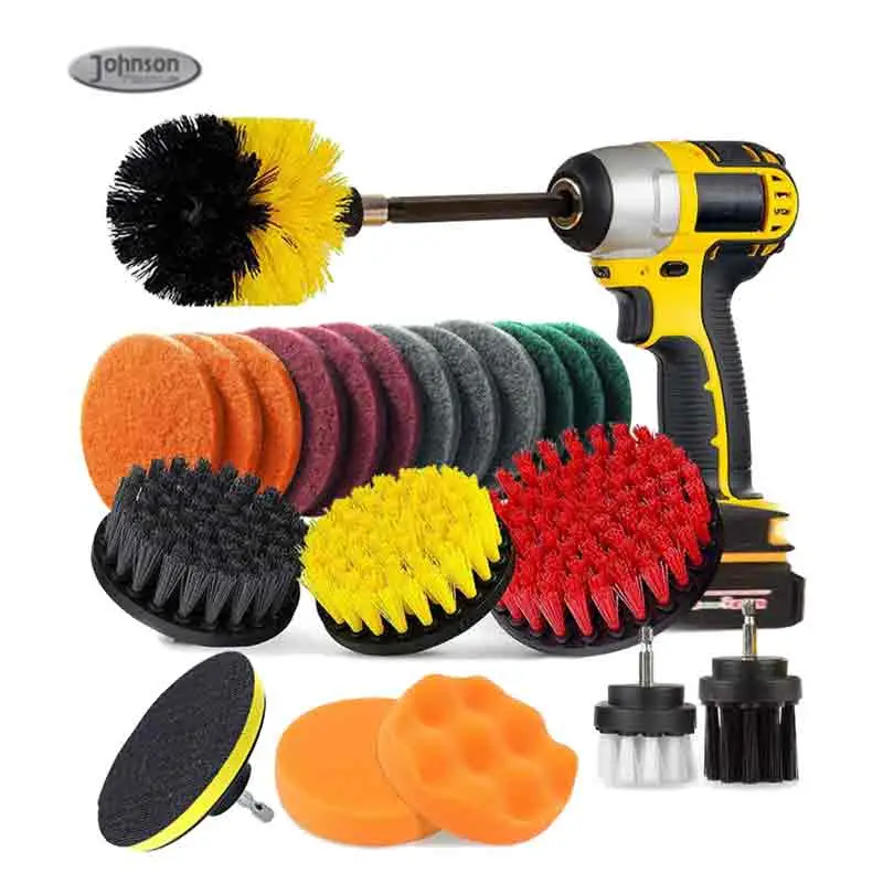 Heißer Verkauf 31pieces Nylon Foam Drill Brush Schrubpads Befestigung Set für Auto Teppich Badezimmer Reinigung