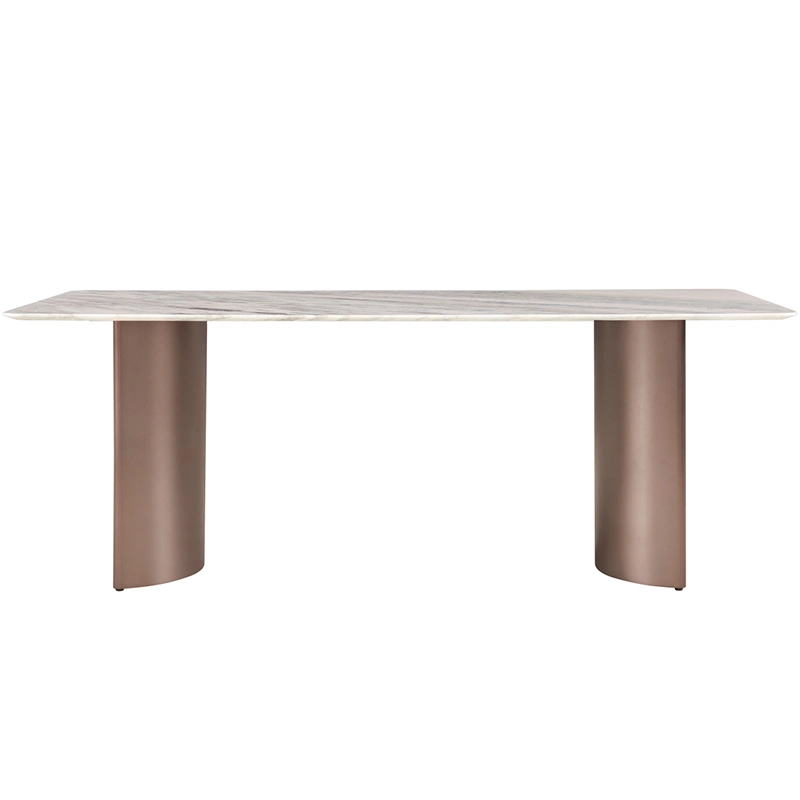 Sala de jantar conjunto de móveis Rectangular personalizados topo de mármore italiano de design luxuoso Golden Silver tipos de inox mesa de jantar