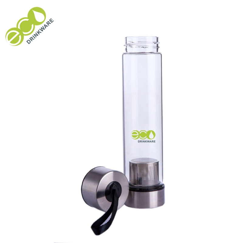 Ga5070 BPA Free Easy Go 400ml Custom Logo Single Wall Borosilicate Glass Drinking Bottle with Tea Infuser