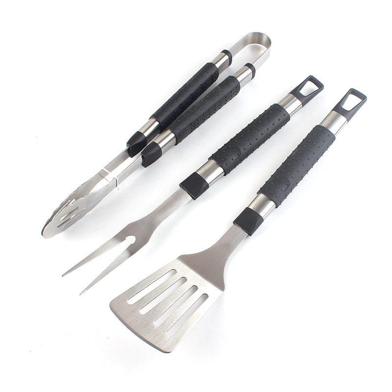 3-teiliges Grillwerkzeug aus Edelstahl Outdoor Haushalt Grillwerkzeug-Set Utensilien mit rutschunem Griff