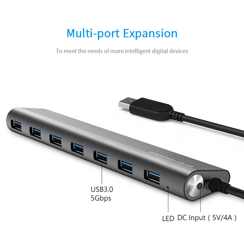 Winstar Uh3075 USB 3,0 7 Puerto de aluminio Superspeed Hub