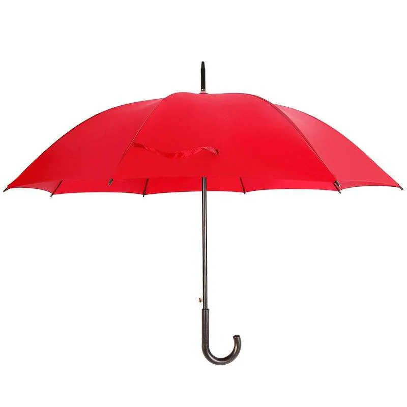 Fashionable Men and Women's Straight Automatic Open Stylish Sun and Rain Umbrella with Trendy Logo Printing and Crook Wooden Handle