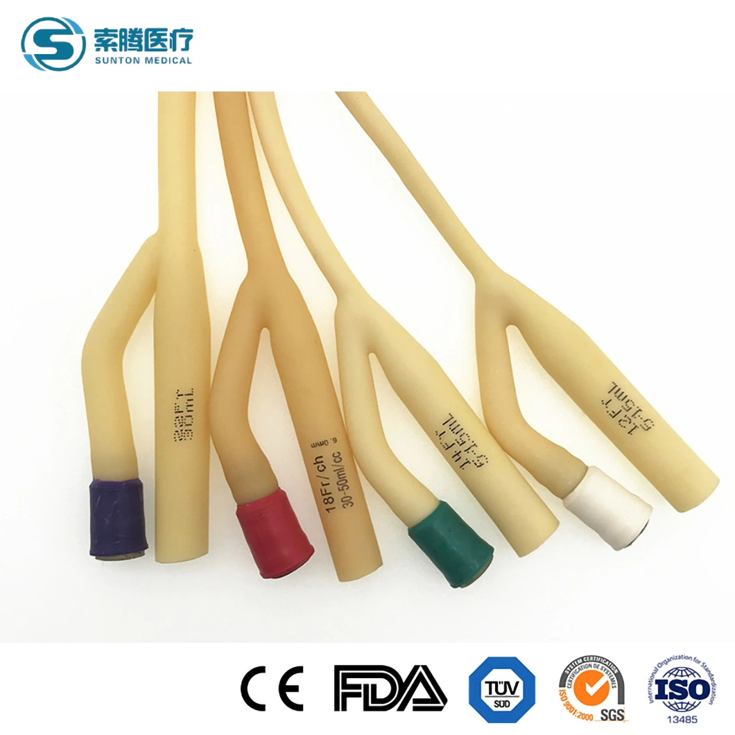 Le latex naturel médical Sunton Chine 2 Way/3 voies urinaires avec du silicone de cathéter de Foley enduits 300-400mm Longueur fournisseur médical jetable Cathéter de Foley urinaire