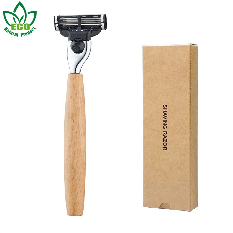 Custom Logo Accept 3 German Imported Blade Feature Razor Biodegradable Wood Razor Bamboo Wood Razor Shaving