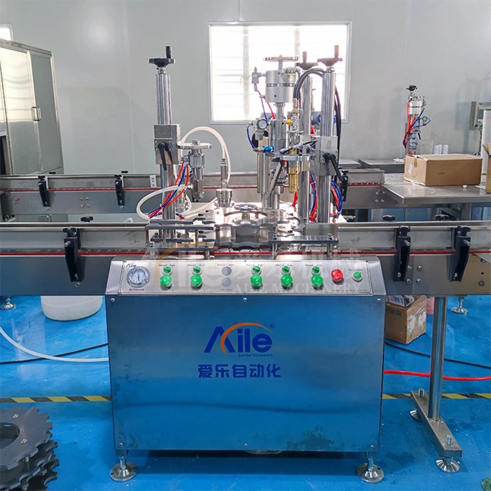 Aerosol Chamber Piston Pump Filling Capping Crimping Labeling Line Machinery for Aerosol Spray