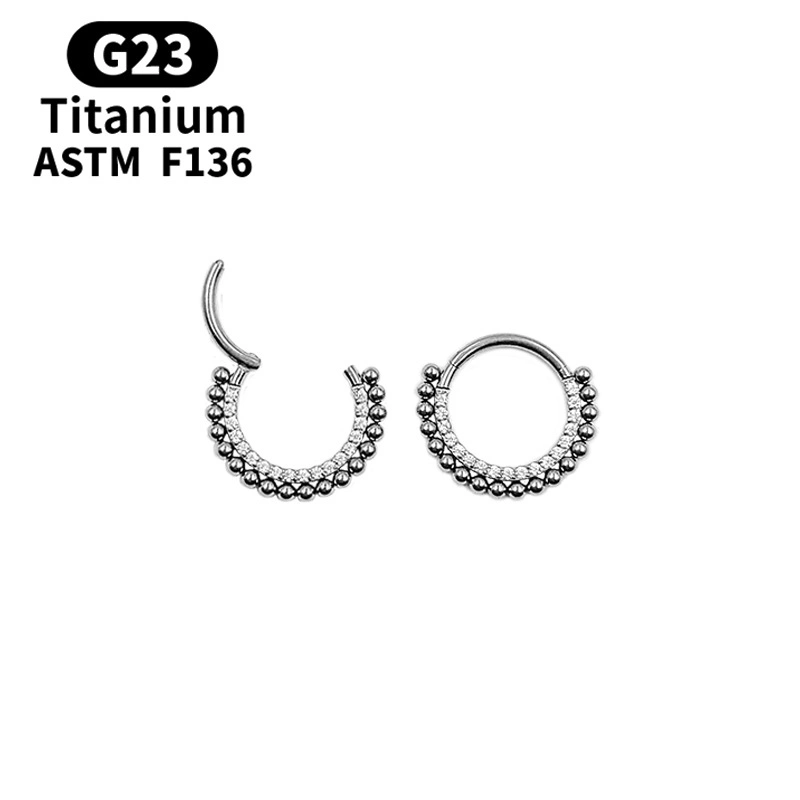 New Design Titanium Daith Earring Hoop Solid G23 Cartilage Tragus Helix Rings 16g Titanium Septum Piercing Jewelry Hinged Segment Hoop CZ Paved