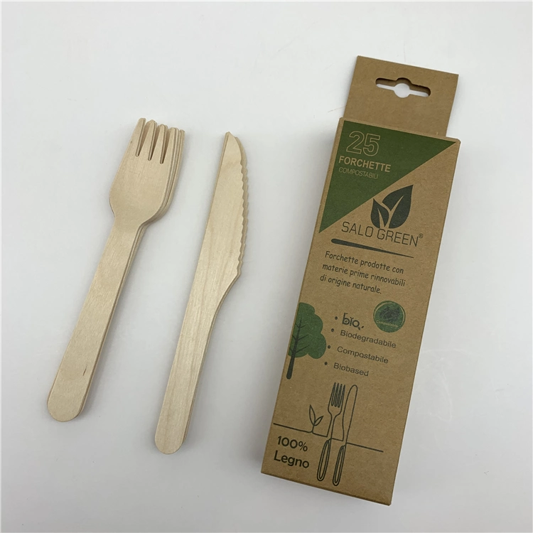 Eco Friendly 160mm Birch Wooden Cutlery Set with Colorful Box