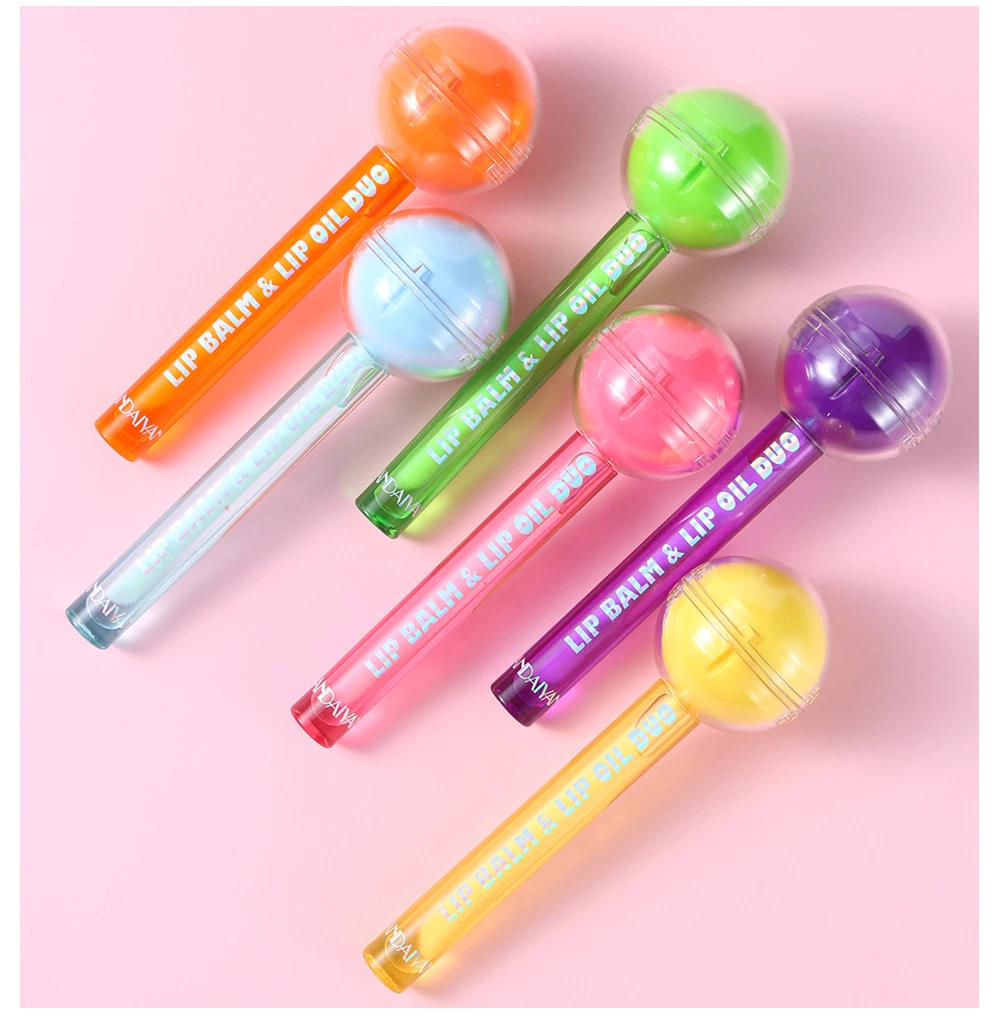 Lipstick Stick Handaiyan Makeup Us$0.75 2 in 1 Lollipop Lipgloss Tube Rainbow Ball Lipbalm Container