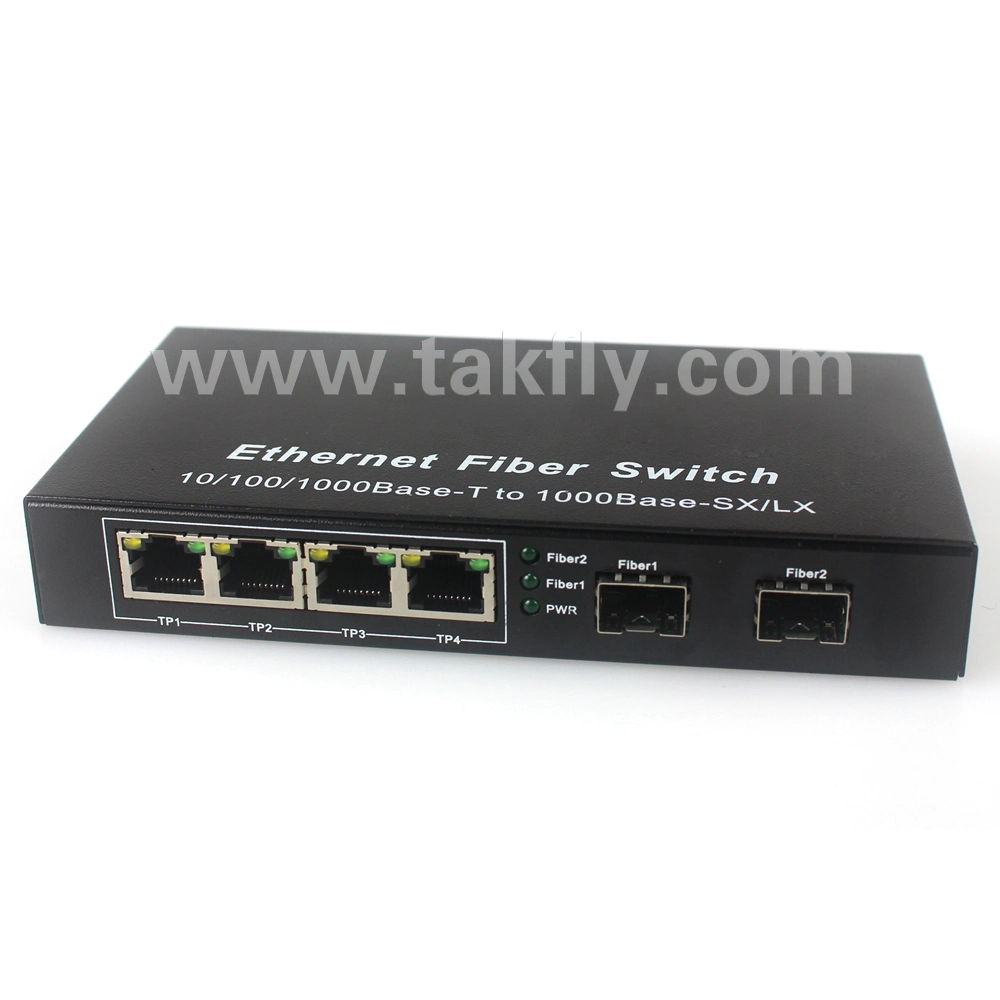 4 puerto RJ45 Conmutador Gigabit Ethernet de fibra