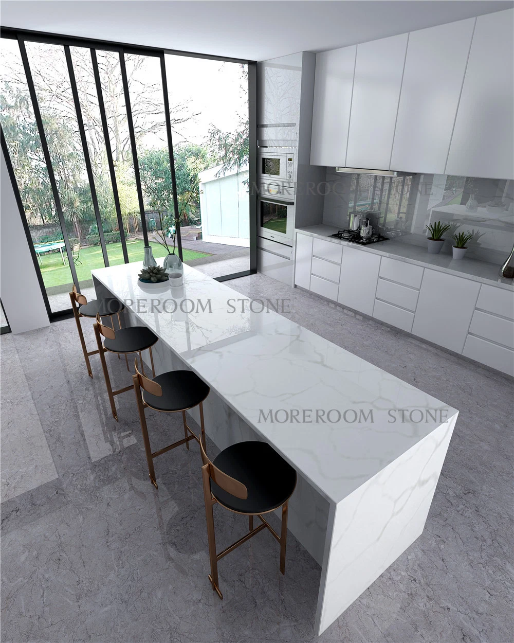 Man Made White Marble Texture Quartz Kitchen Worktops