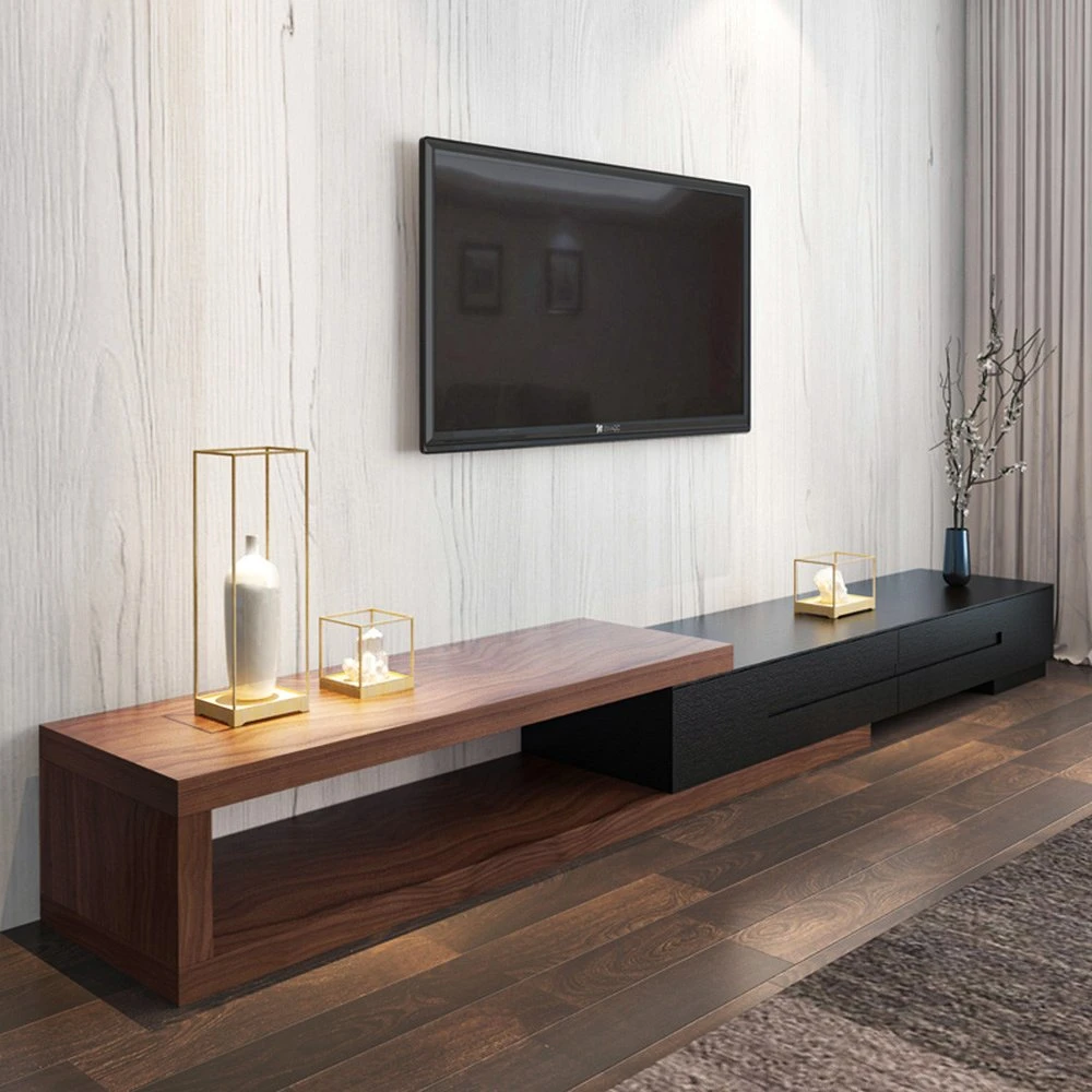 Полностью собранная подставка для телевизора Povison Modern Extendable Black Wood Media Console 78.7 дюйма