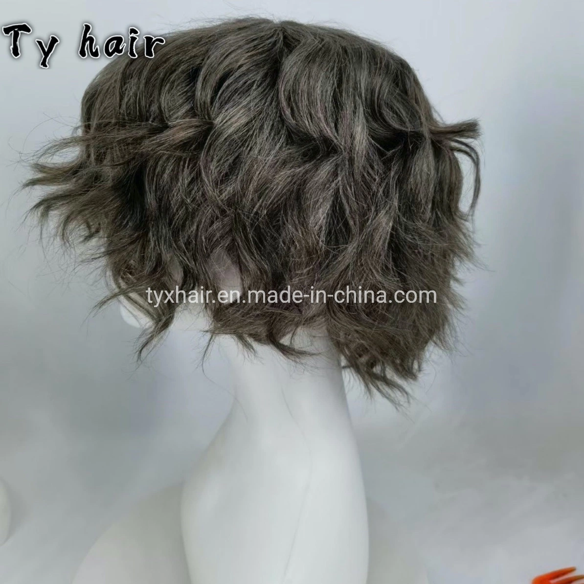 Frente com atacadores Suíça, com aspeto natural, PU Poly, parte de trás Produtos Hair Homem de produtos personalizados com tampa completa sistemas Hair humano Wig