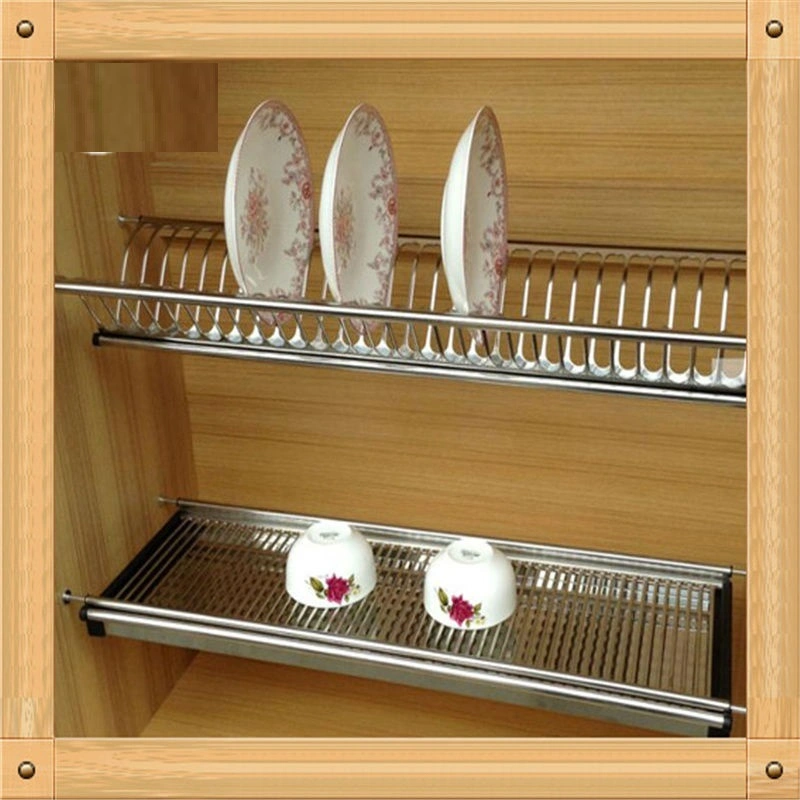 Household Kitchen Cabinets Stainless Steel Hardware Multilayer Dish Drain Rack Built-in Drain Basket Bowls and Dish Rack
