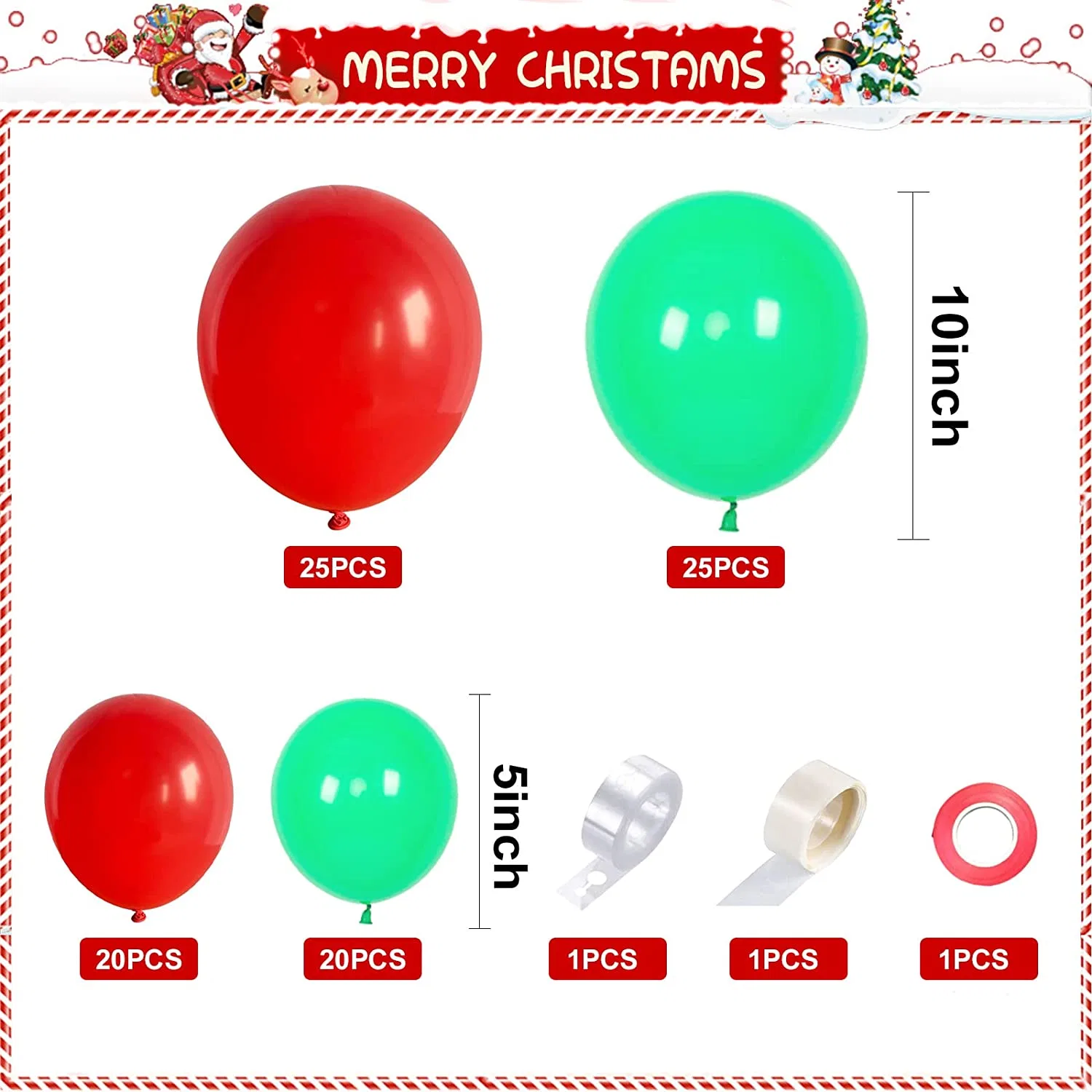 93PCS Red Green Christmas Garland Balloon Arch Kit, Red Green Latex Balloons for Kids Christmas Party Decorations New Year Holiday Party Supplies