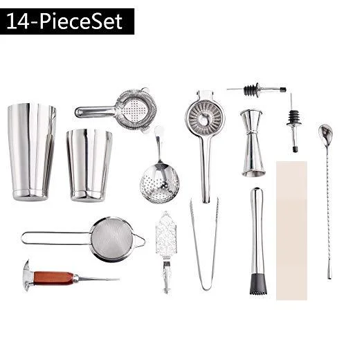 Hot Selling Barmen Set Waterproof Storage Canvas Portable Solid Durable Cocktail Bar Shaker Set Stainless Steel Bar Set with Bag