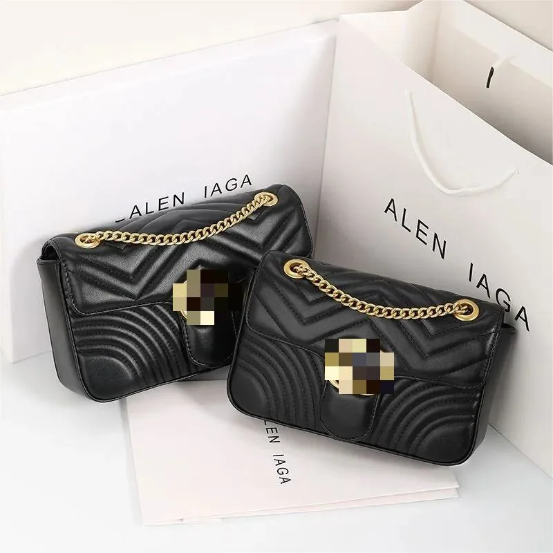 Fashion Marmont Bag Love Heart V Wave Pattern Satchel Shoulder Bag Chain Handbags Crossbody Purse Lady Leather Classic Style Tote Bags