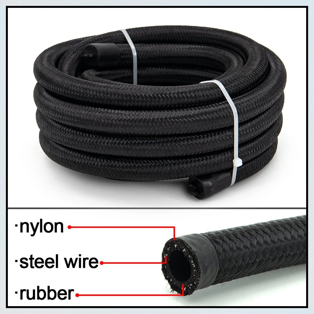 10FT (3meter) 20FT (6meter) An6 An8 An10 Braide Oil Fuel Hose Line Braided Fuel Oil Hose Nylon Braided Stainless Steel Black