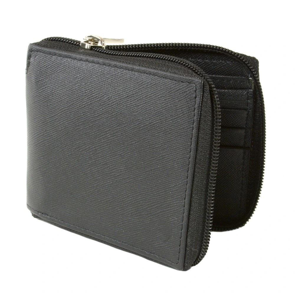 Card Holder Men Custom Zipper Leather Wallet