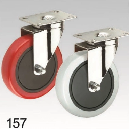 Red PU Swivel Double Lock Plate Top Caster