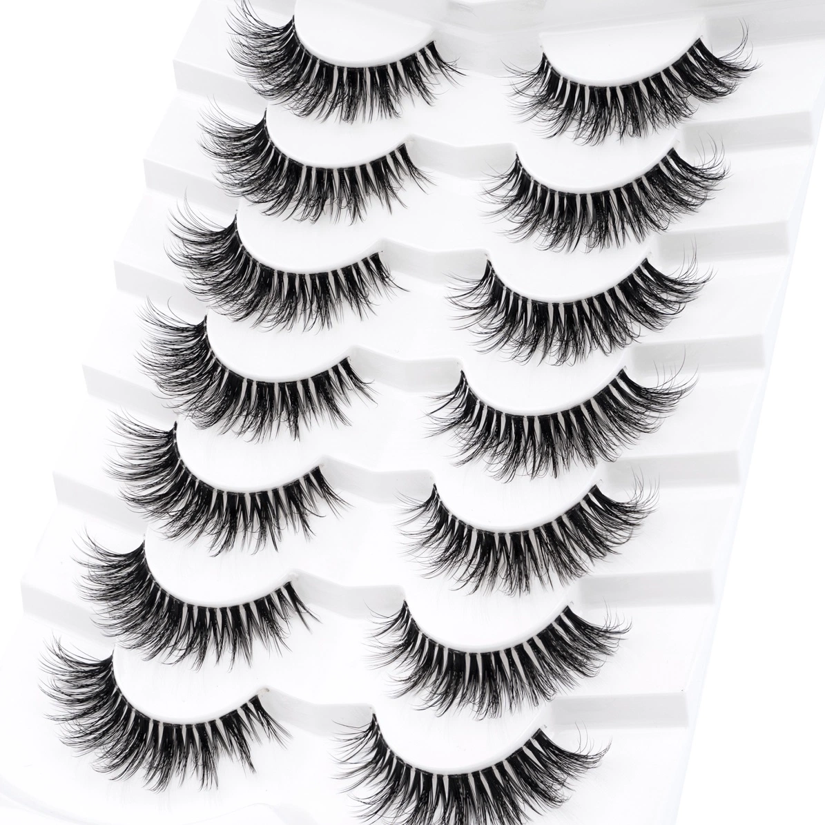 3D Clear Band Lashes Fluffy Soft Cat Eye Natural Short 5D Faux Mink Lashes Strip False Eyelashes