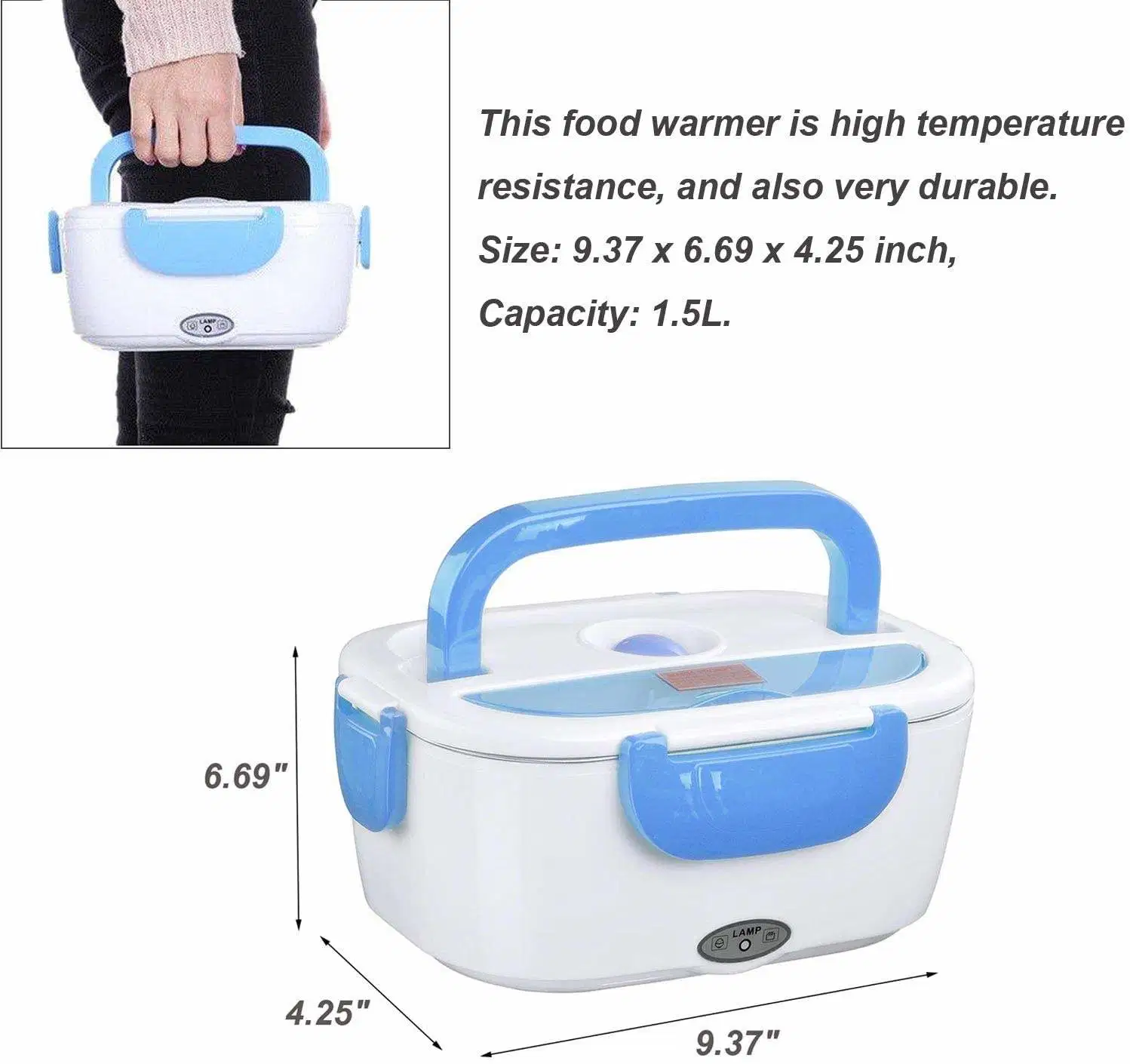 Plastic Portable Dual Vehicle Home Use 220V 12V Air Tight Self Heating Electric Lunch Box Bento Food Warmer Container Box