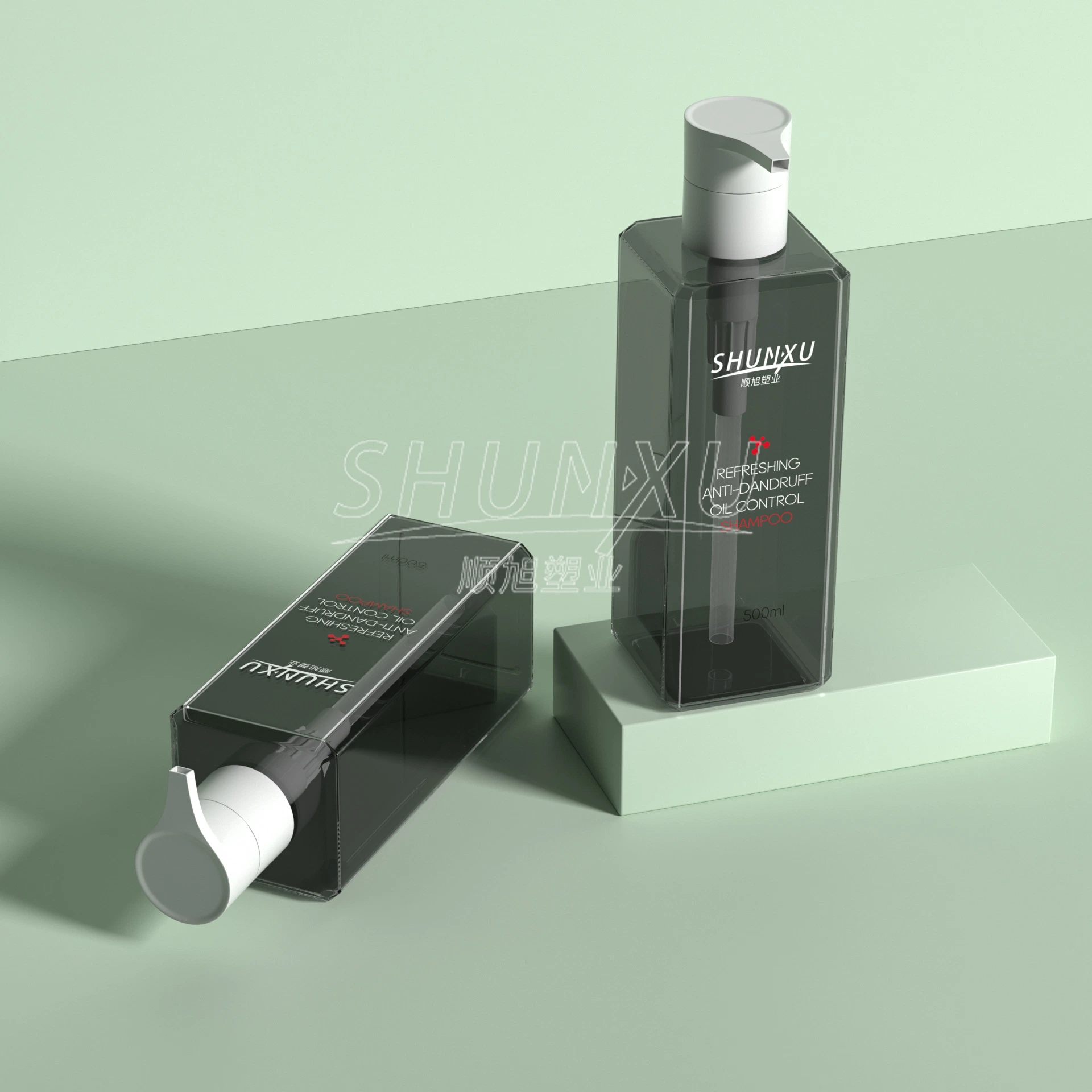 OEM Semi-Transparent Black Square Shampoo Conditioner Body Lotion Bottle