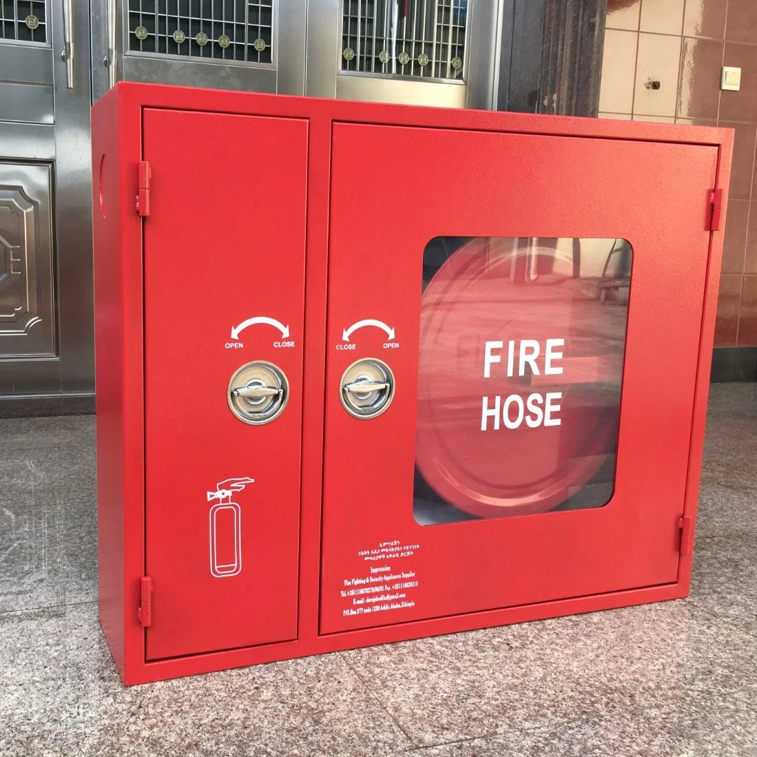 Mind Steel Red Color Hose Reel Cabinet with Double Door