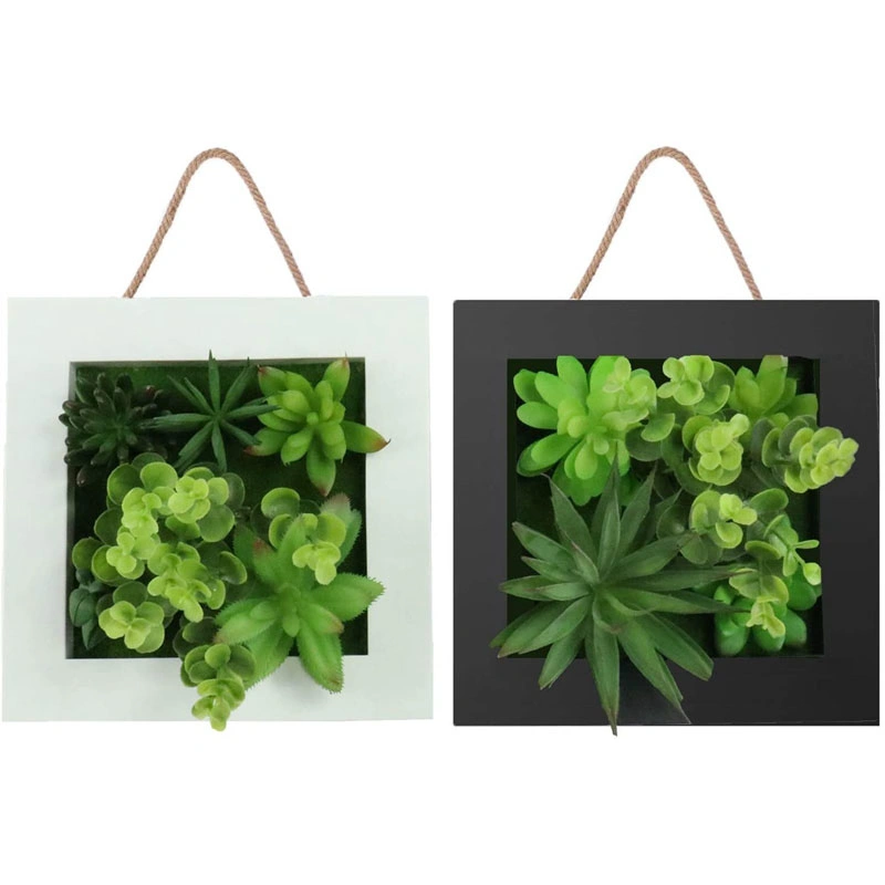 Artificial Plants, Artificial 3D Wall Hanging Plants in Plastic Frames, Decorative Wall Art 3D Artificial Succulent Plants Greenery for Indoor Home Wall Decor