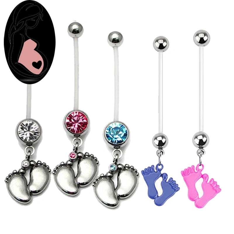 Cartoon Feet Pregnancy Woman Belly Button Rings Body Piercing Jewelry