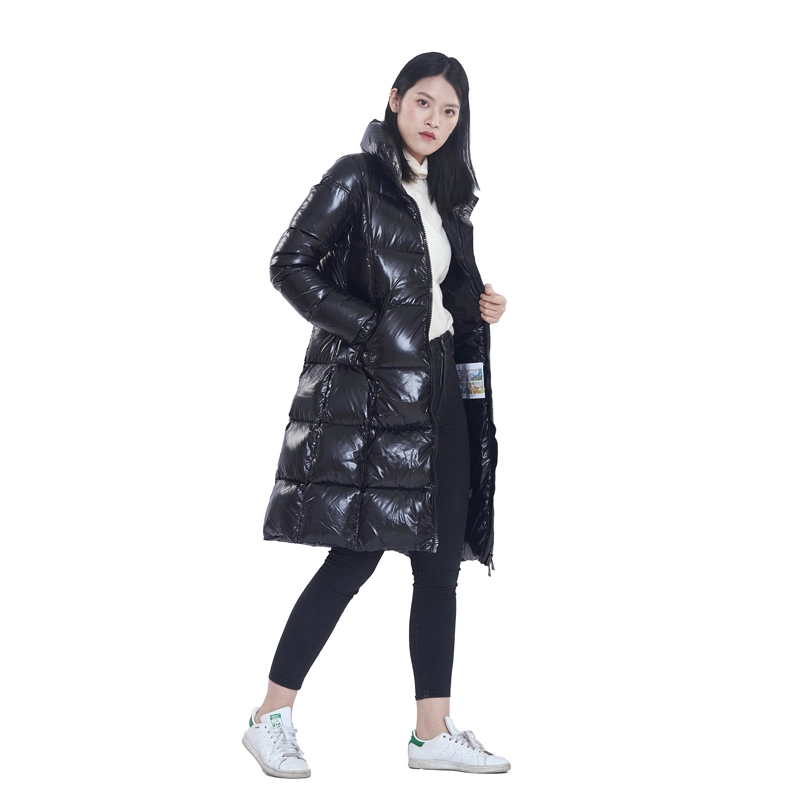 Veste d'hiver en duvet long pour femmes en nylon brillant pour femmes