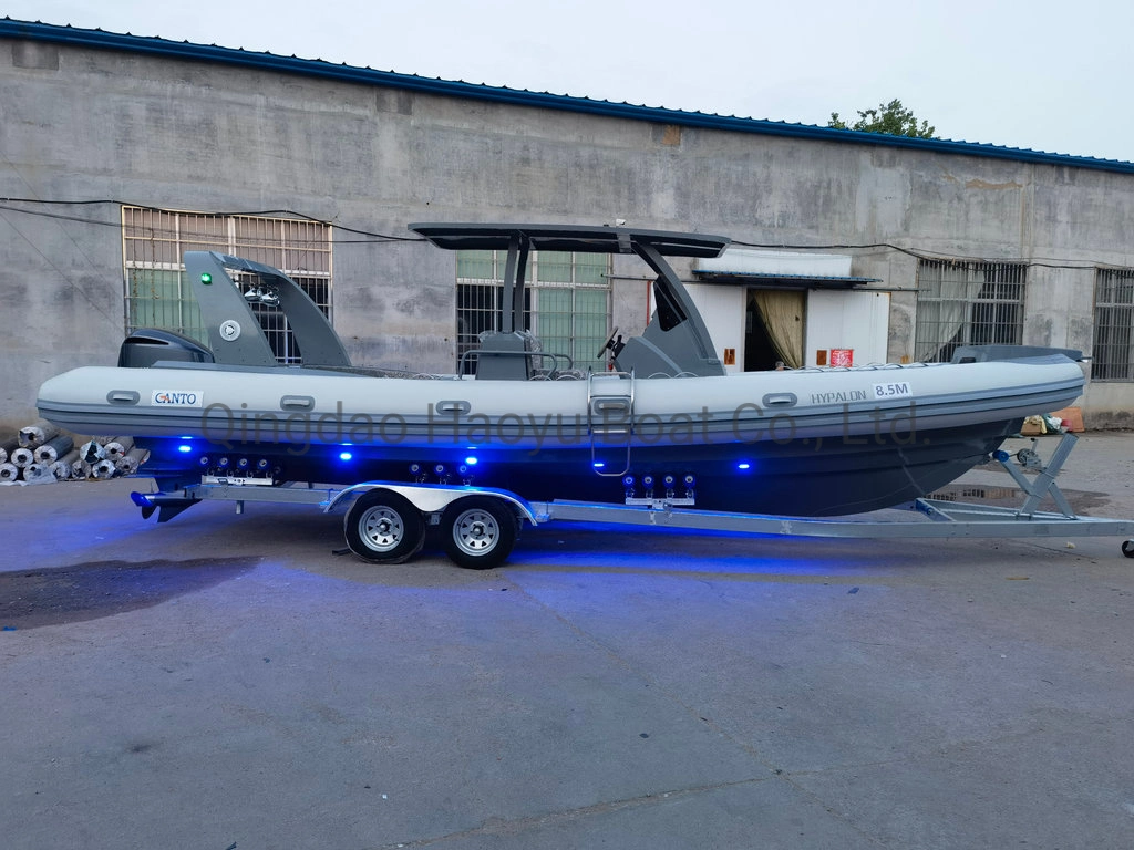 Haoyu Boat 8.6m/28FT Rib Boat Aluminum Hull Hypalon or PVC Under Water Lights