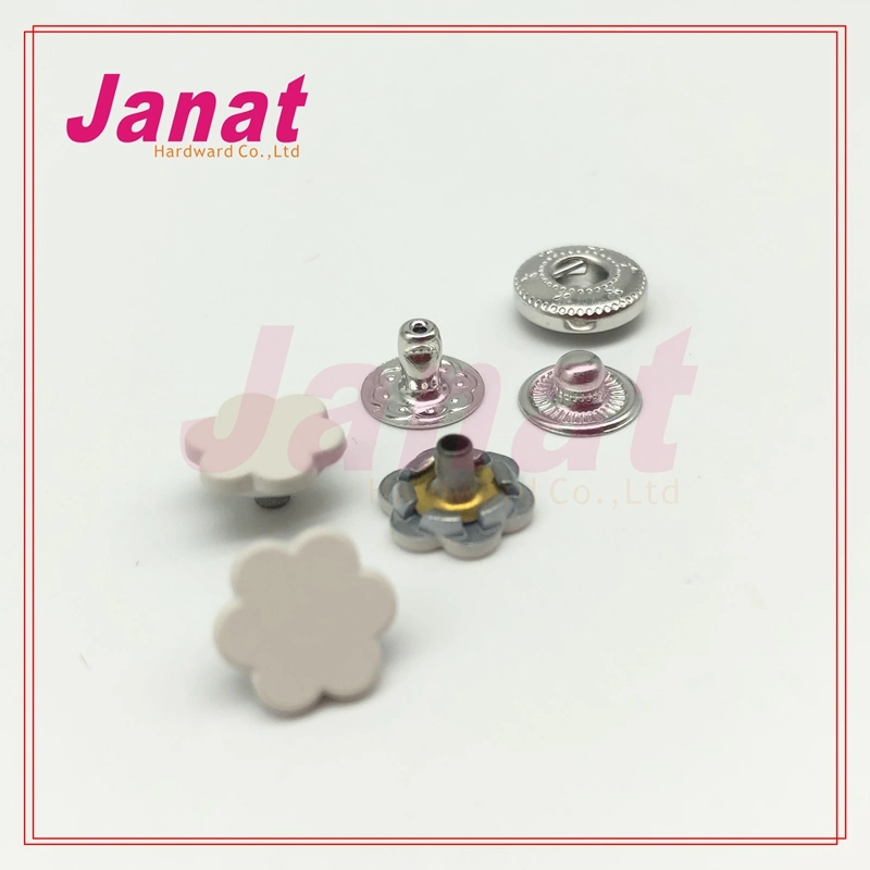 10mm Alloy Snap Button with Flower Sharp, Dtm White Color Jeans Snap Button