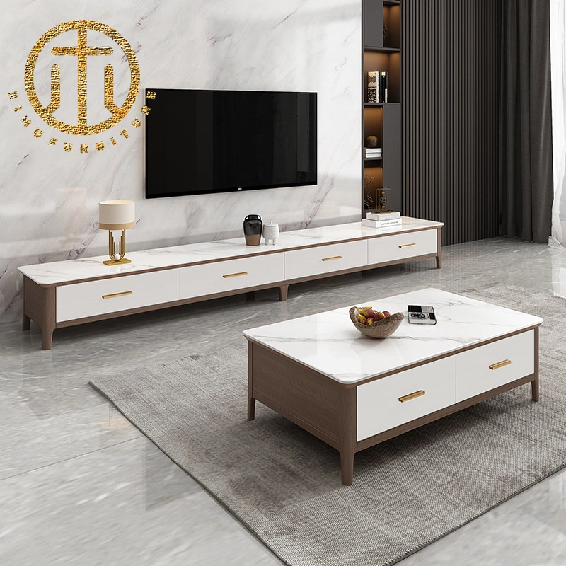 Nordic Wooden Coffee Table TV Cabinet Set Modern Living Room Slate Furniture