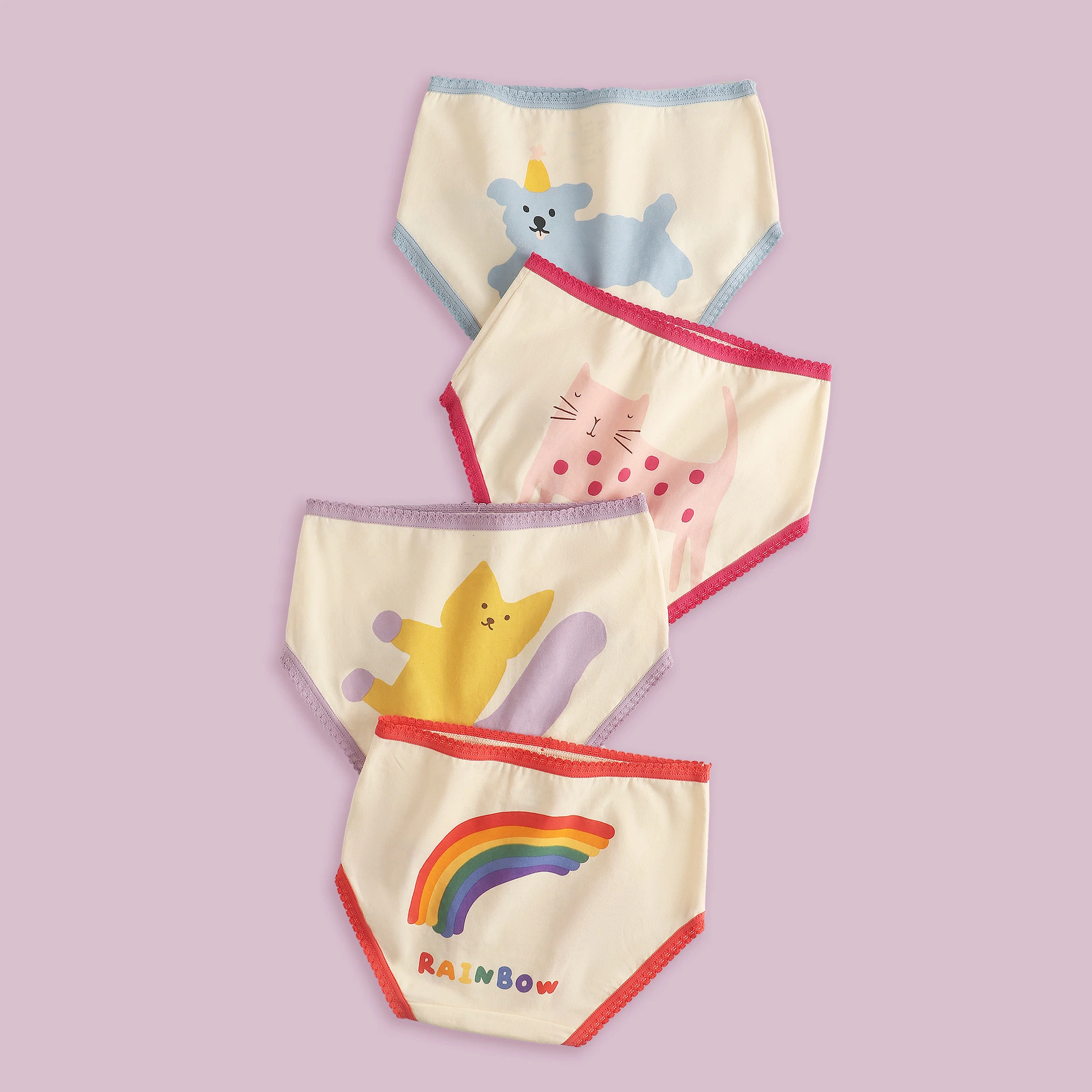 Girls' Panties Cartoon Printed Bow Cute Baby Cotton Breathable Children Four-Piece Underpants