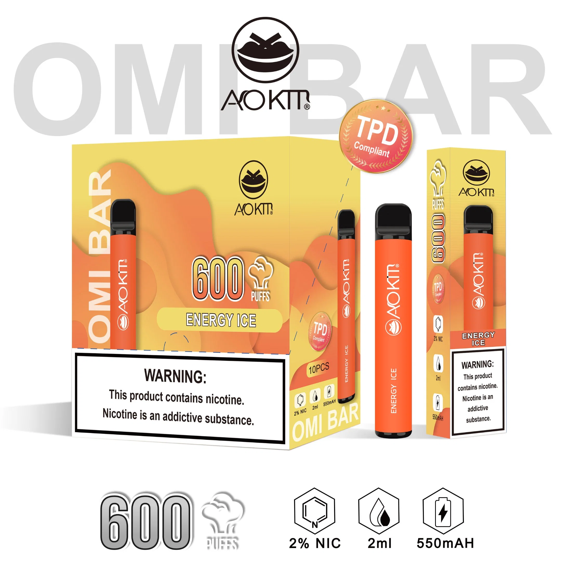 Wholesale Aokit Disposable Vape 600 Puffs Electronic Cigarette with Tpd