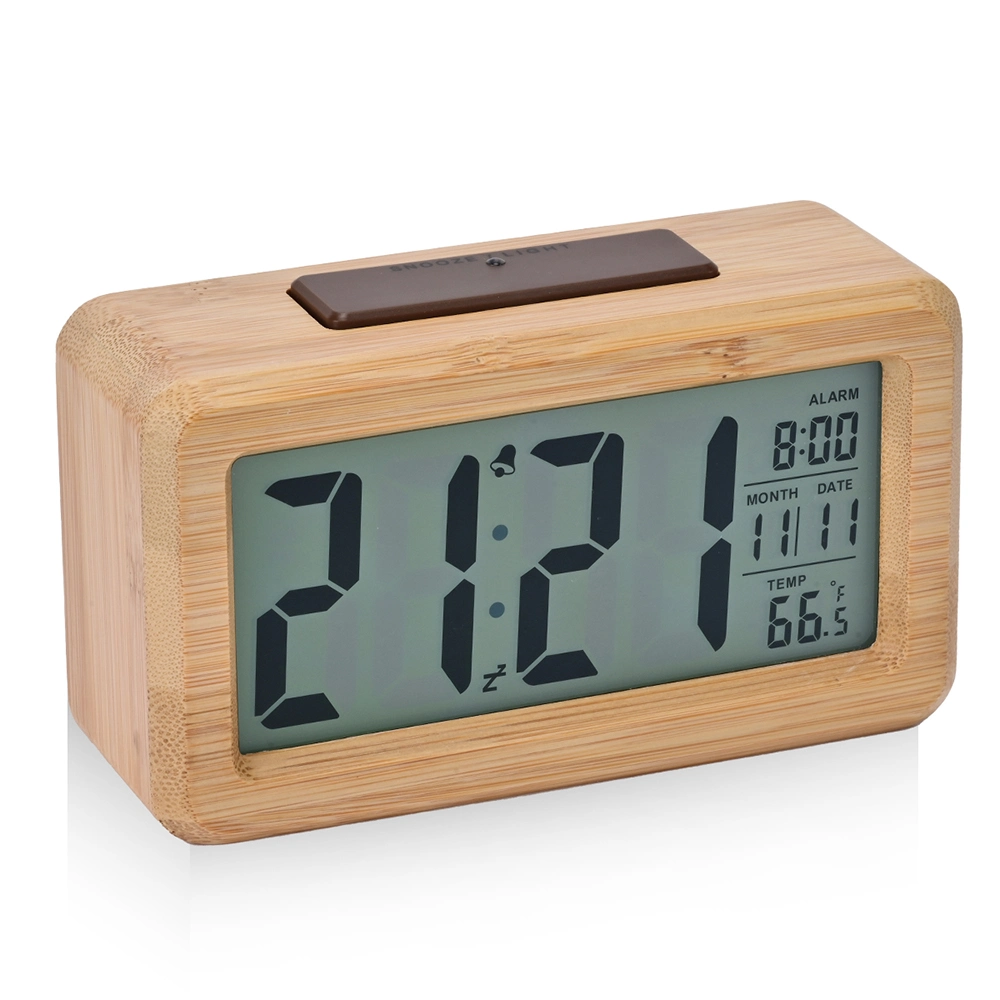 Natural Bamboo LCD Calendar Smart Alarm Clock