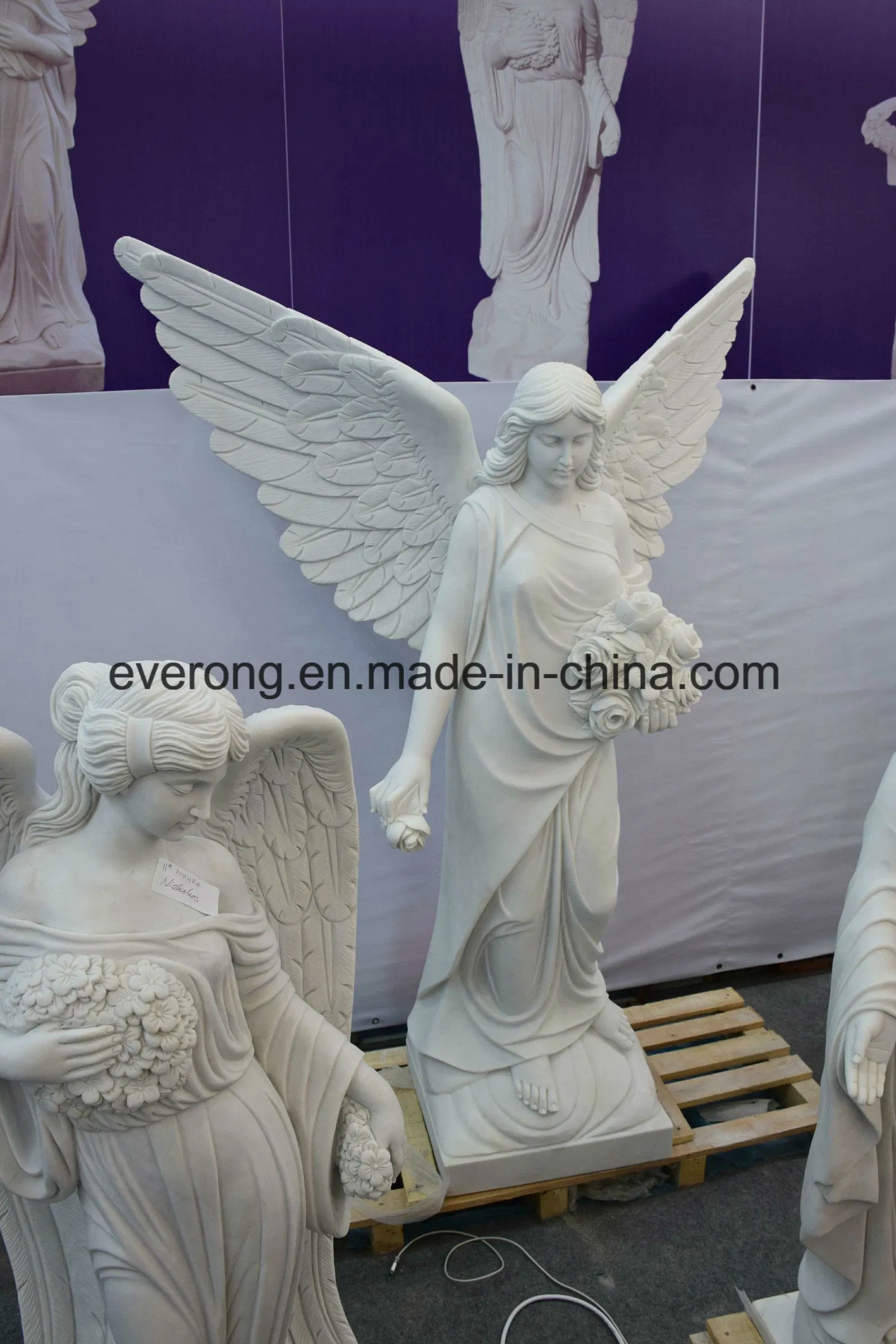 White Large Marble Cemetery Weeping Angel Statue Carving