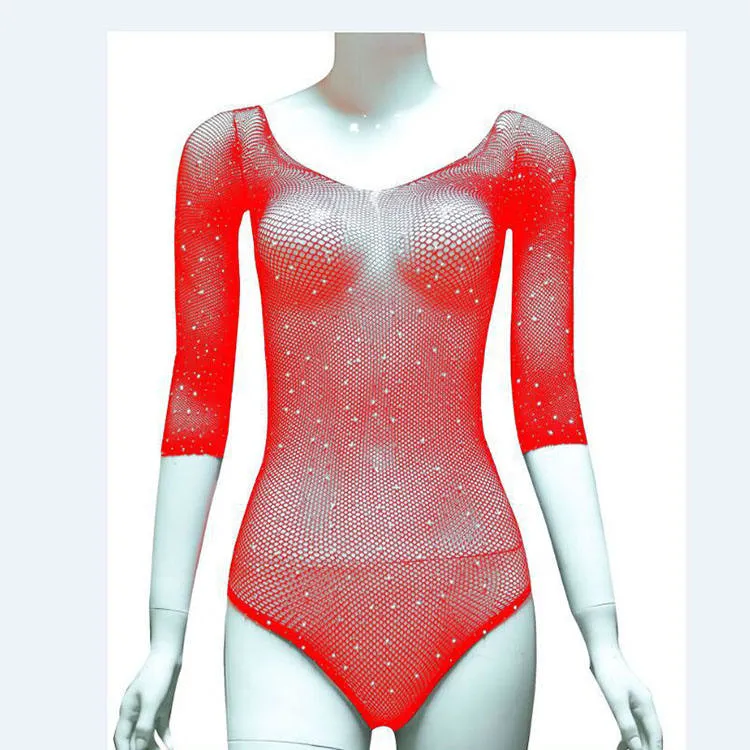 See Through Sexy Diamond Teddies Bodysuits Sexy Corset Langery Fishnet Bodystocking Lingerie