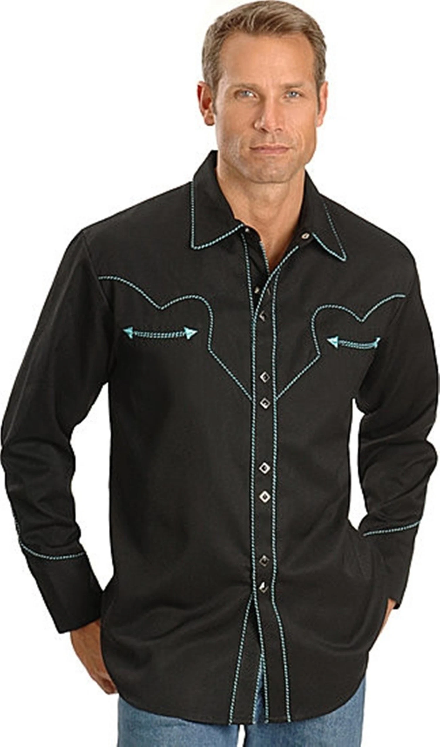 Wholesale/Supplier Boutique 65%Polyester 35%Cotton Men&prime; S Western Cowboy Woven Shirts Embroidery Shirts