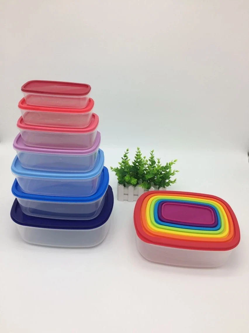 7pcs Multi-Size-Kunststoff-Lagerung Nested Food-Container mit Regenbogen Deckel