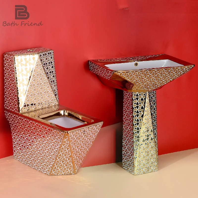 Mosaic Hotel Custom Gold Color Toilet Washdown One Piece Toilet Porcelain Ware Face Pedestal Basin Floor Mounted Toilet