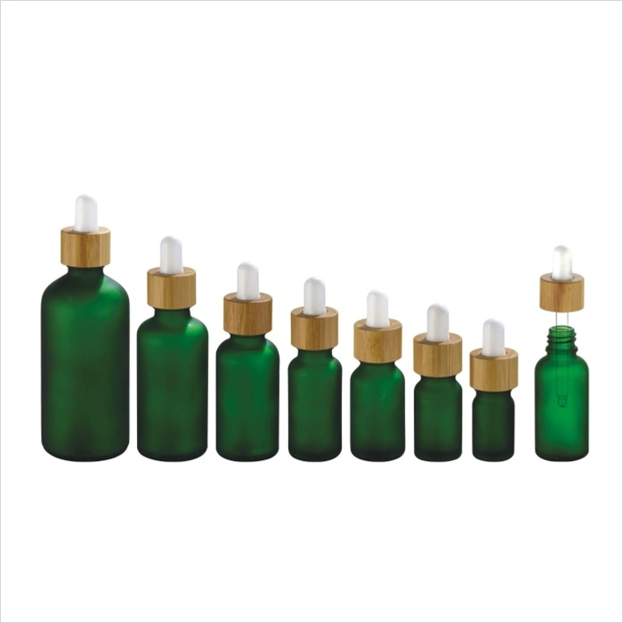 Ready to Ship Frosted Glass Dropper Bottle with Bamboo Collar for Essential Oil 30ml