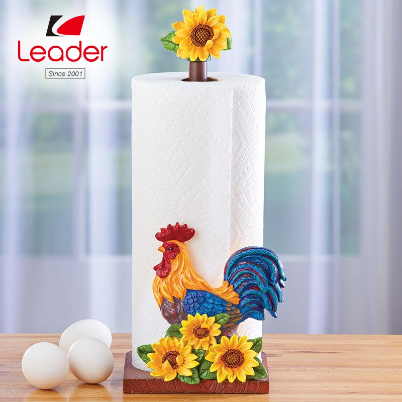 Polyresin Rooster & Sunflowers Kitchen Paper Towel Holder