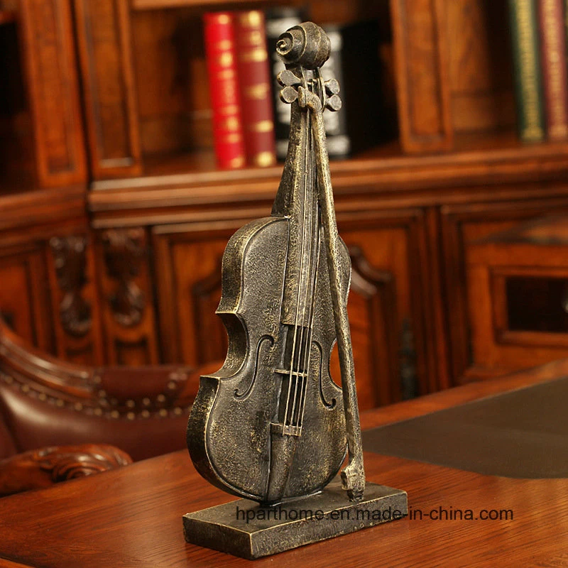 Imitated Bronze Finish Elegant Polyresin Violin Statue Study Room Decoration