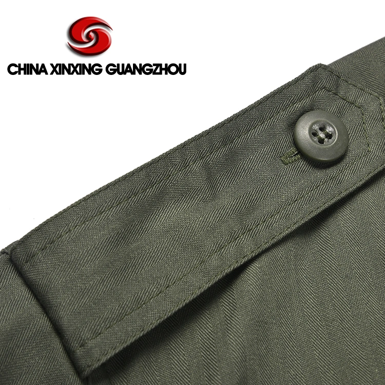 Custom Long Sleeve Polyester Cotton Plain Fabric Olive Green Police Casual Men's Shirt