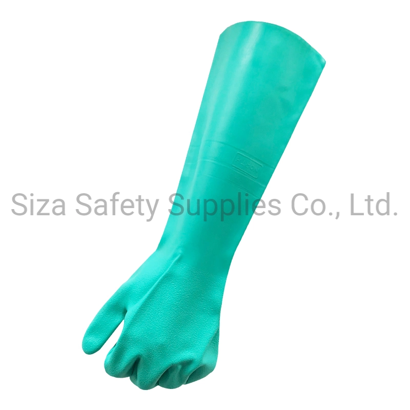 46cm 18inch Heavy Duty Long Chemical Resistant Unlined Green Nitrile Work Gloves