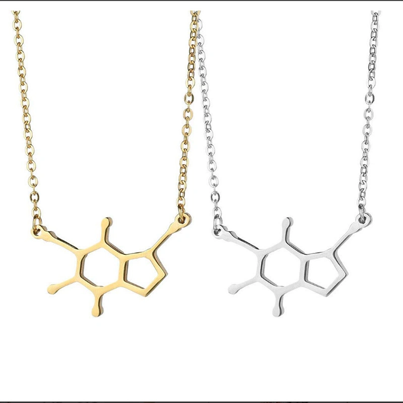 Colar em aço inoxidável de moda de cafeína química molecular Colar duas jóias científica
