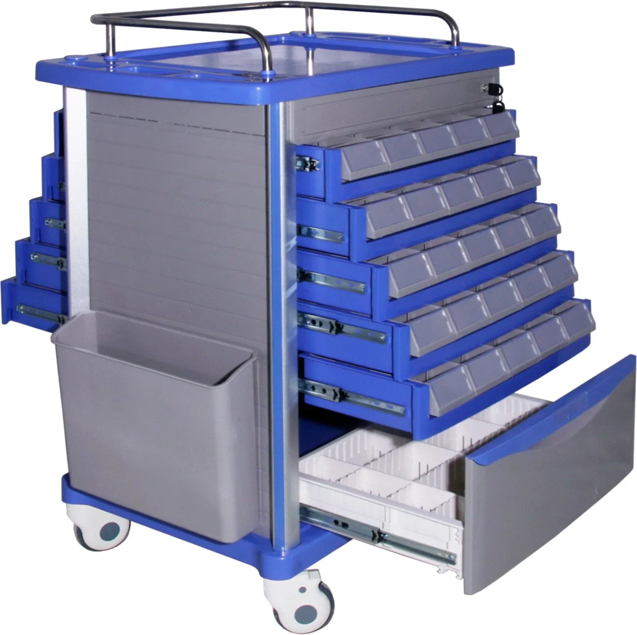 Hospital Furniture ABS & Aluminum Medicine Trolley with Central Locks