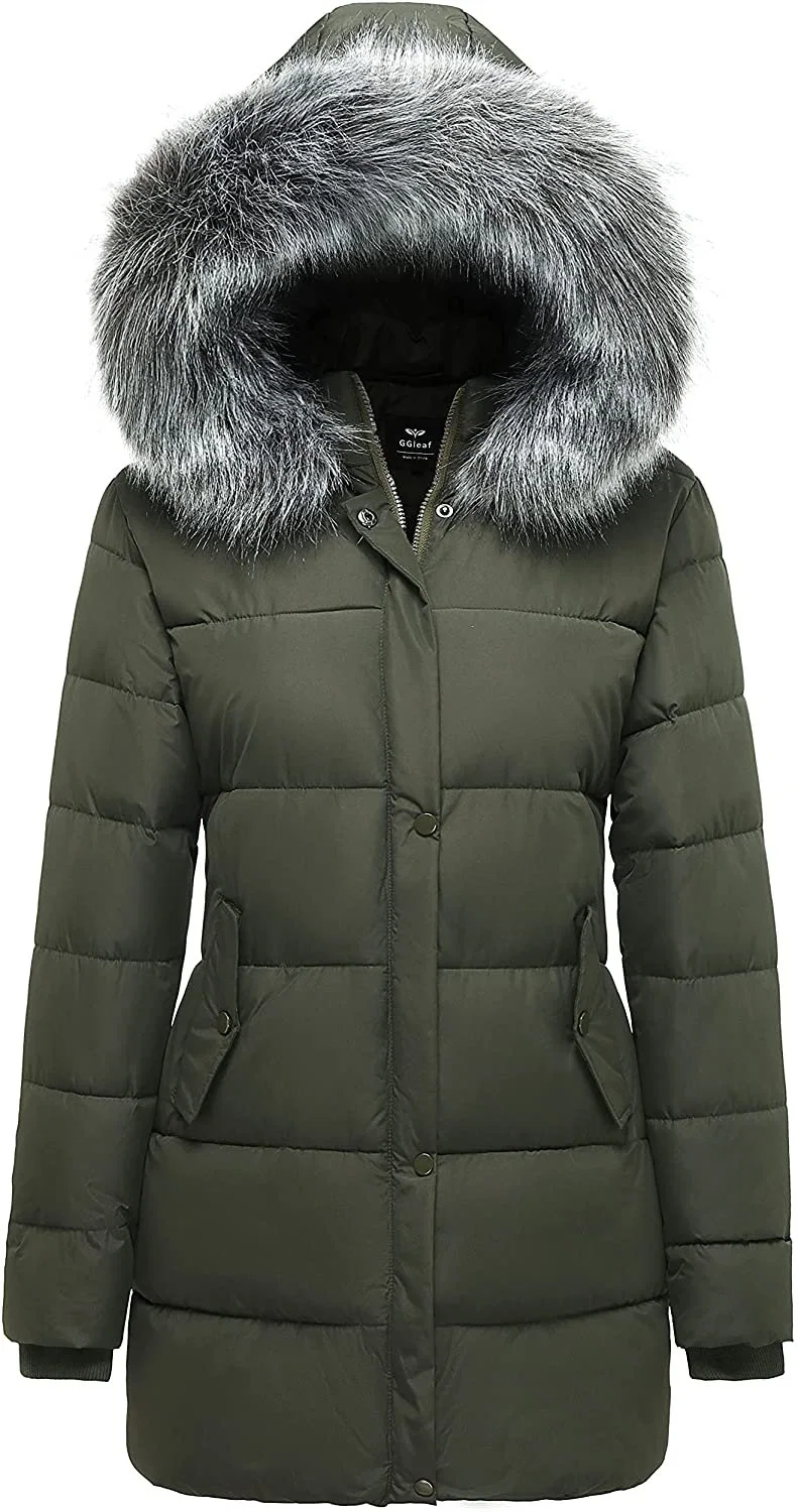 Women&prime; S Winter Thicken Puffer Long Coat Warm Jacket with Fur Removable Hood