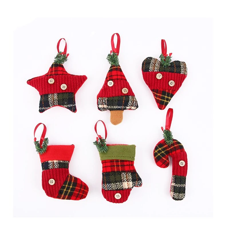 Decoração de Natal atacado Red Sock Star Pendant Gift para a Criança Peluche macio e macio